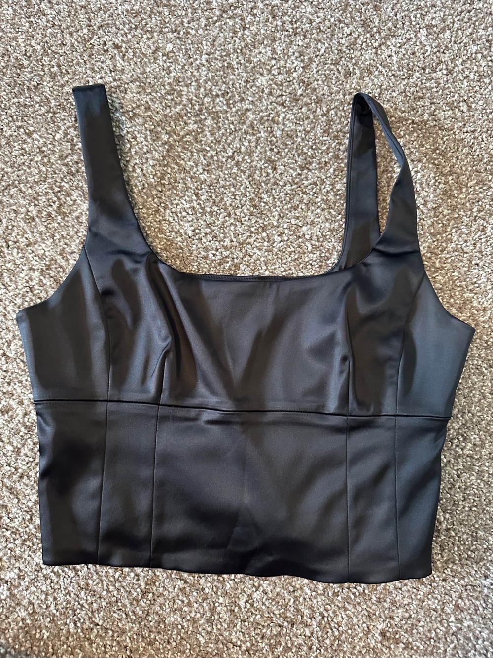 Women’s Black Satin Structured Crop Tank Top